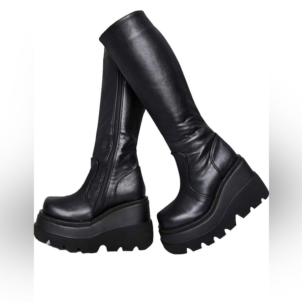 CELNEPHO Womens High Platform Mid Calf Wedges Chunky High Heel